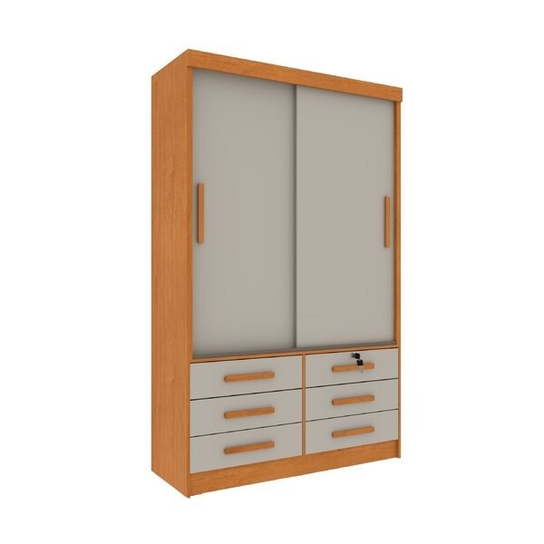 Guarda-Roupa Solteiro 2 Portas de Correr 6 Gavetas MDP Cinamomo Off White Chicago Litoriane