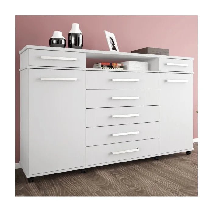 Cômoda 2 Portas 7 Gavetas Paris Branco Litoriane - Cômoda 2 Portas 7 Gavetas Paris Branco Litoriane