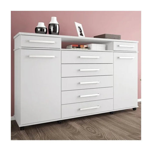 Cômoda 2 Portas 7 Gavetas Paris Branco Litoriane - Cômoda 2 Portas 7 Gavetas Paris Branco Litoriane