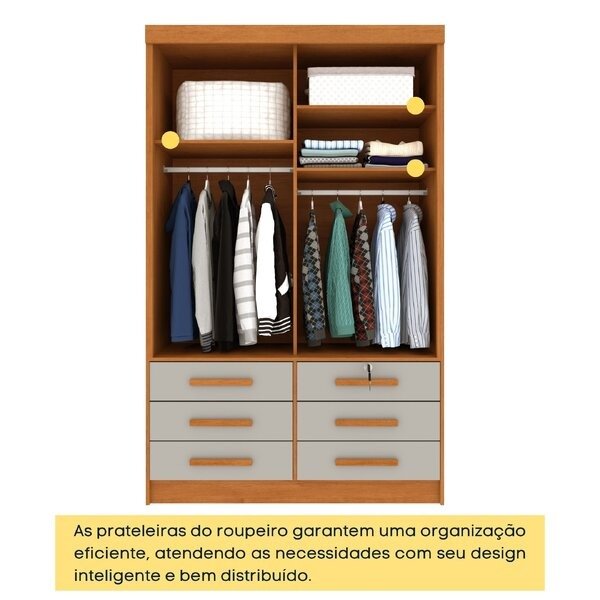 Guarda-Roupa Solteiro 2 Portas de Correr 6 Gavetas MDP Cinamomo Off White Chicago Litoriane