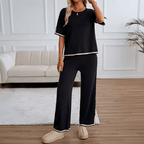 Conjunto Feminino Ivory Litoriane - Blusa Ampla Manga Curta + Calça Cintura Alta - Conjunto Feminino Ivory Litoriane