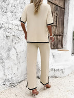 Conjunto Feminino Ivory Litoriane - Blusa Ampla Manga Curta + Calça Cintura Alta - Conjunto Feminino Ivory Litoriane