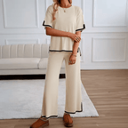 Conjunto Feminino Ivory Litoriane - Blusa Ampla Manga Curta + Calça Cintura Alta - Conjunto Feminino Ivory Litoriane
