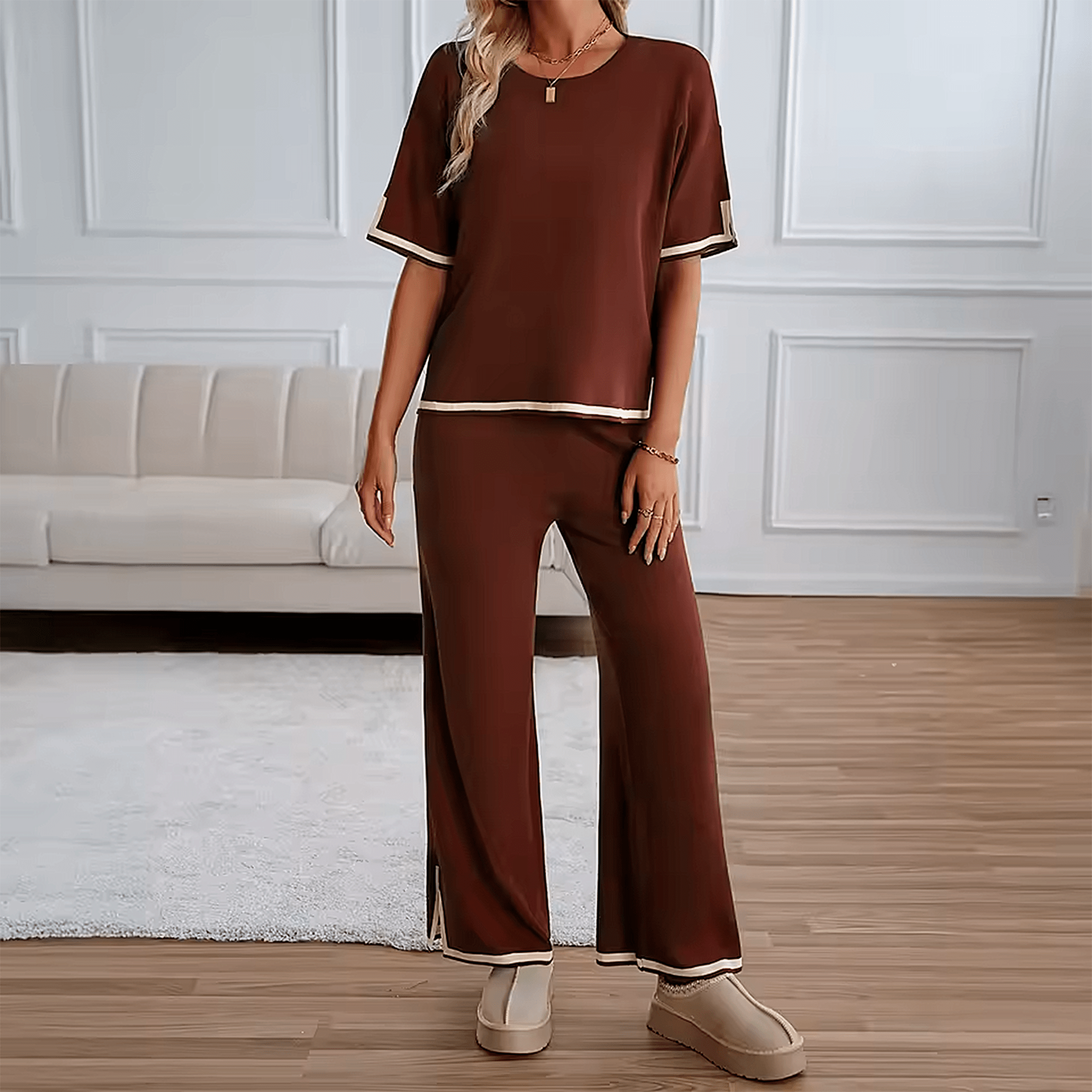Conjunto Feminino Ivory Litoriane - Blusa Ampla Manga Curta + Calça Cintura Alta - Conjunto Feminino Ivory Litoriane