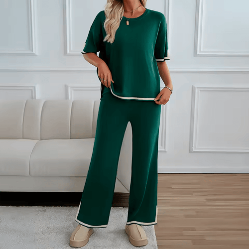 Conjunto Feminino Ivory Litoriane - Blusa Ampla Manga Curta + Calça Cintura Alta - Conjunto Feminino Ivory Litoriane