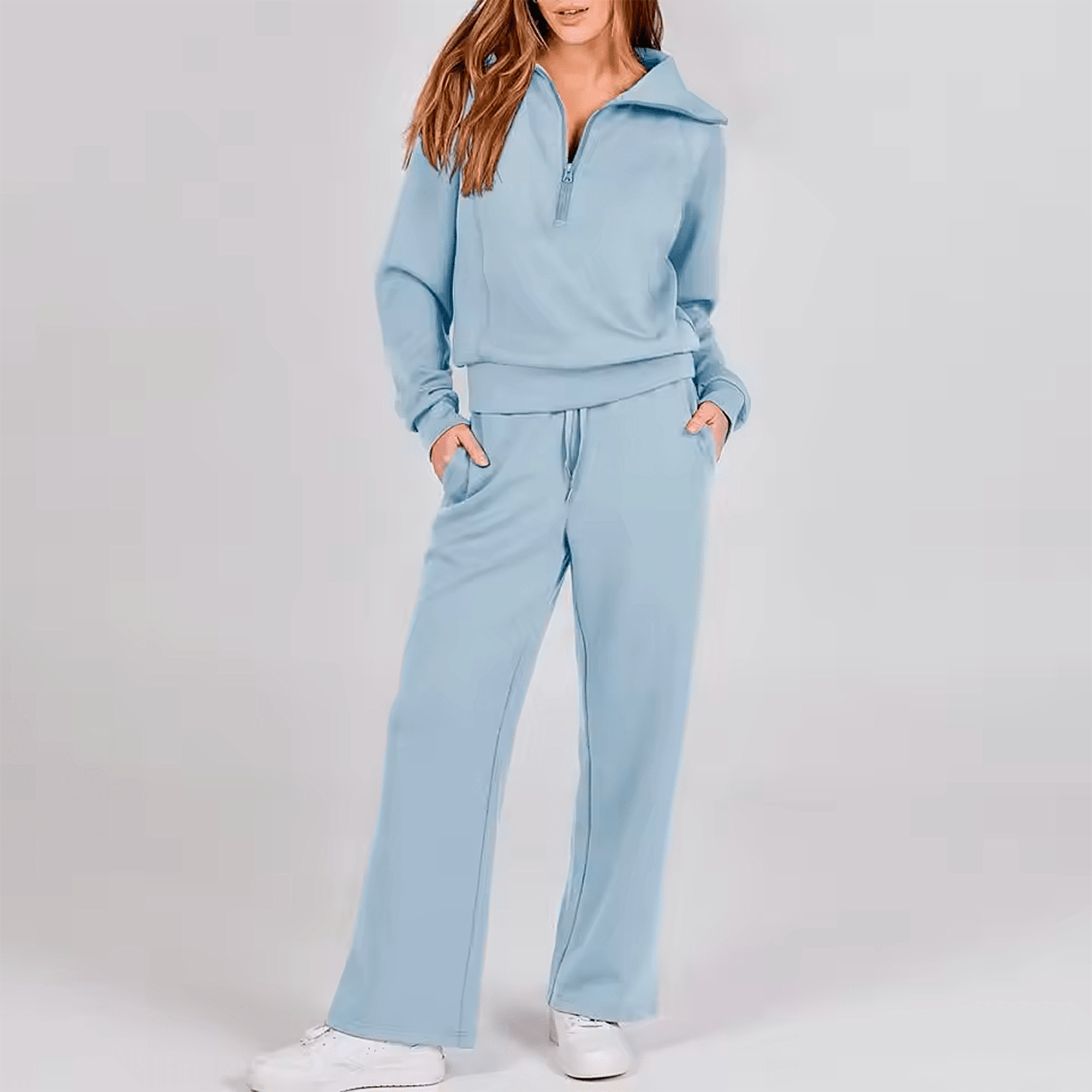Conjunto Feminino Jetset Comfort Litoriane - Suéter com Gola Alta e Zíper 2 em 1 - Conjunto Feminino Jetset Comfort Litoriane