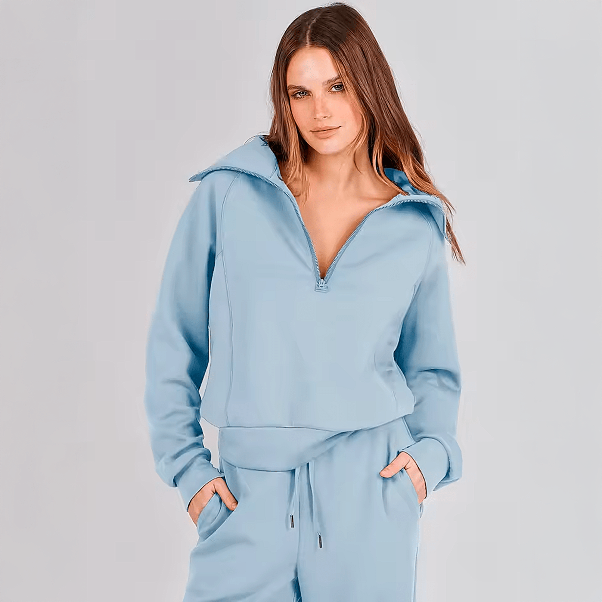 Conjunto Feminino Jetset Comfort Litoriane - Suéter com Gola Alta e Zíper 2 em 1 - Conjunto Feminino Jetset Comfort Litoriane