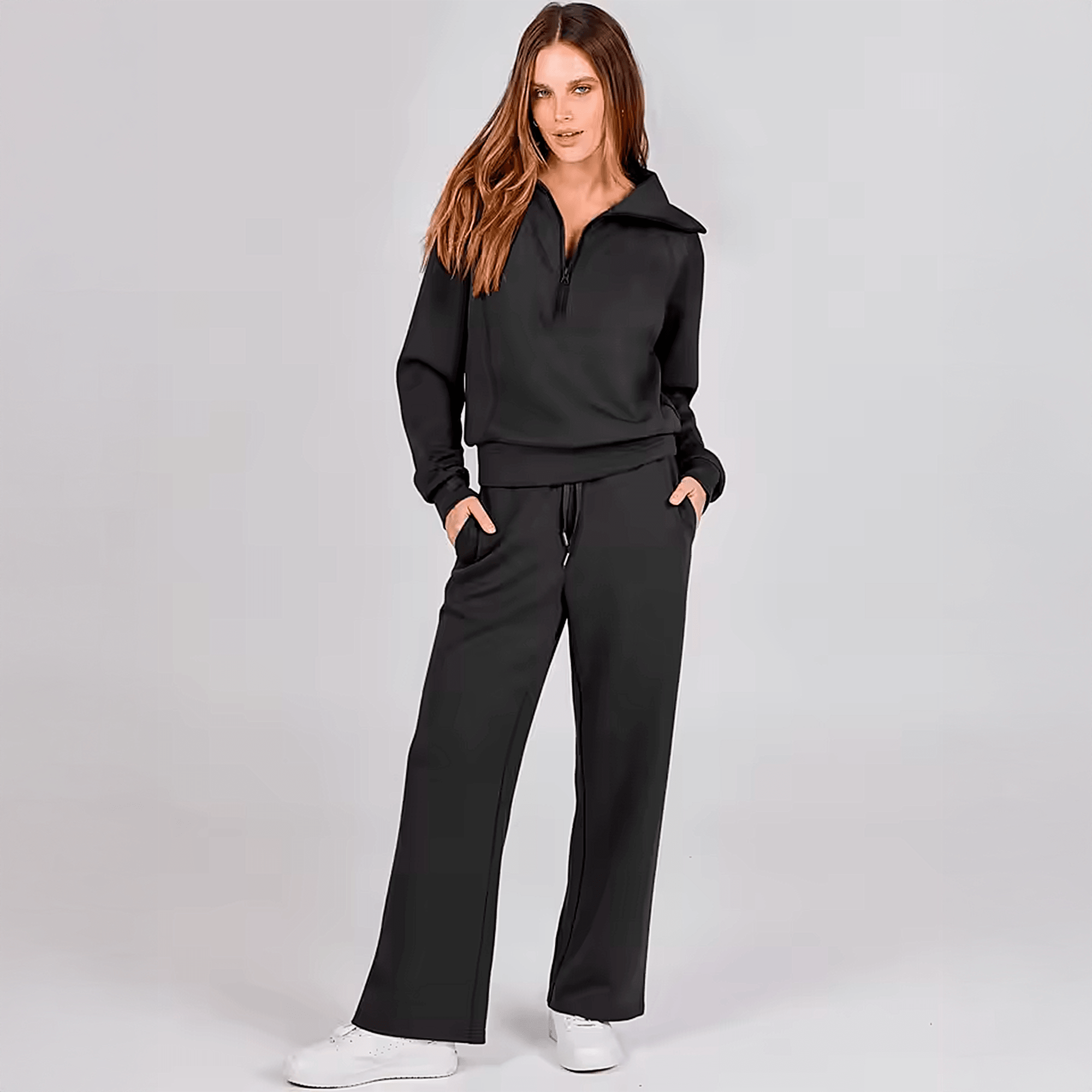 Conjunto Feminino Jetset Comfort Litoriane - Suéter com Gola Alta e Zíper 2 em 1 - Conjunto Feminino Jetset Comfort Litoriane