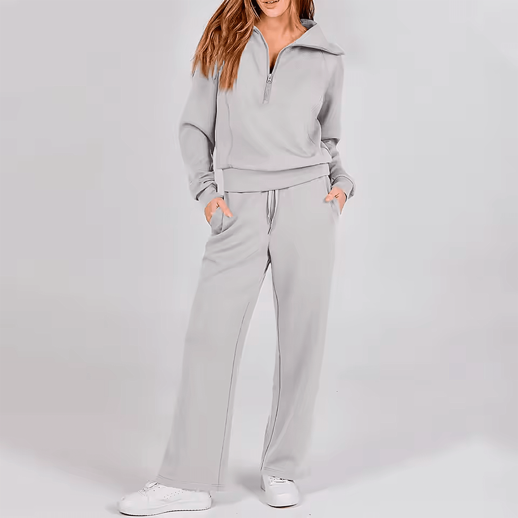 Conjunto Feminino Jetset Comfort Litoriane - Suéter com Gola Alta e Zíper 2 em 1 - Conjunto Feminino Jetset Comfort Litoriane