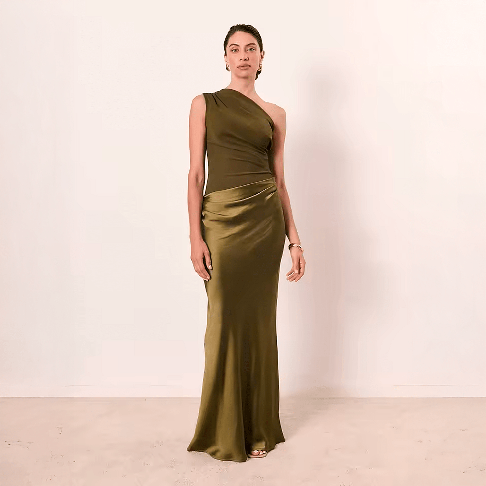 Vestido Longo Oblique Muse Litoriane - Ombro Único, Decote Diagonal, Cintura Império - Vestido Longo Oblique Muse Litoriane