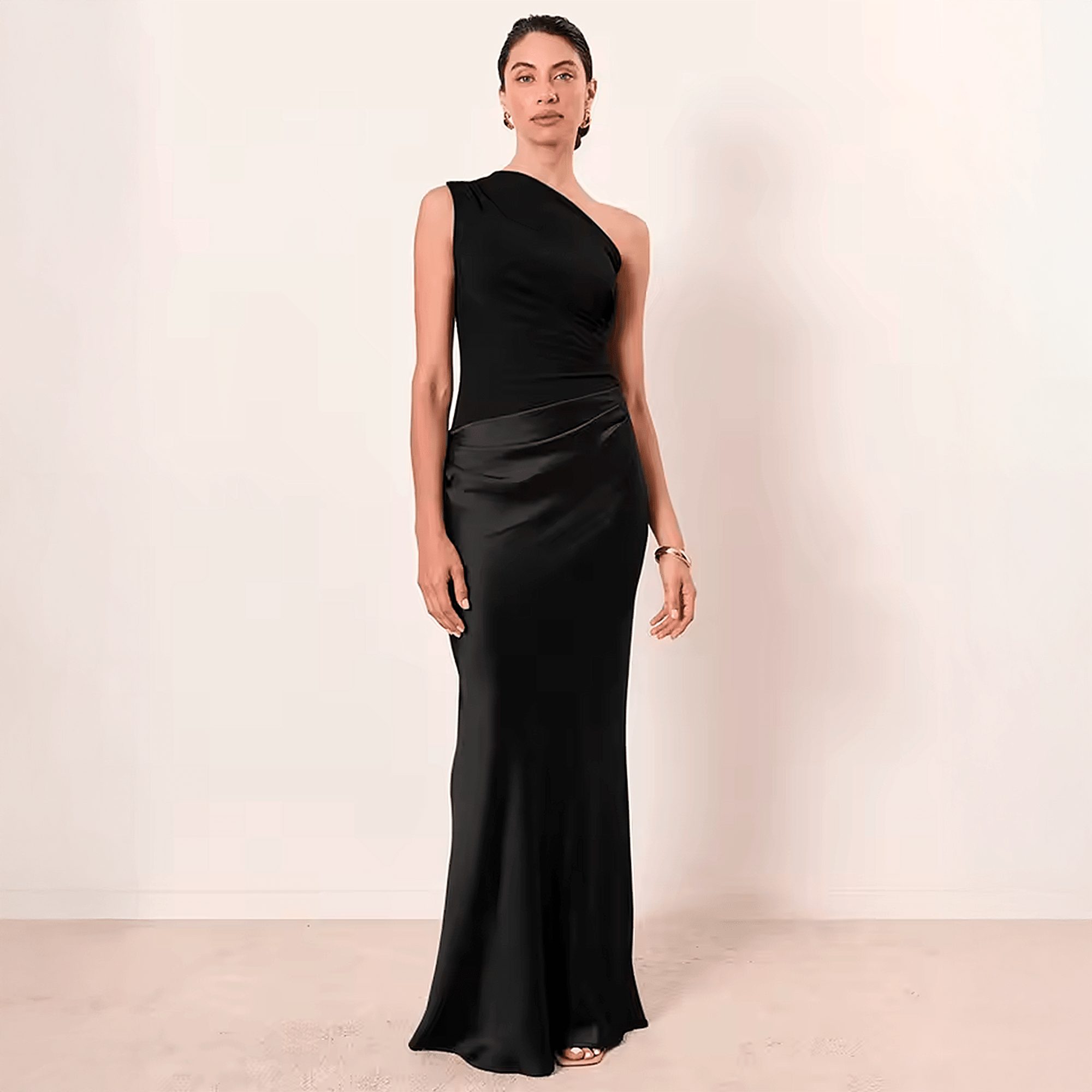 Vestido Longo Oblique Muse Litoriane - Ombro Único, Decote Diagonal, Cintura Império - Vestido Longo Oblique Muse Litoriane