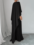 Vestido Longo Opera Plissé Litoriane - Saia Plissada com Movimento, Capa Embutida Dramática - Vestido Longo Opera Plissé Litoriane