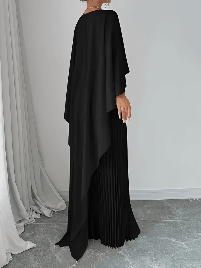 Vestido Longo Opera Plissé Litoriane - Saia Plissada com Movimento, Capa Embutida Dramática - Vestido Longo Opera Plissé Litoriane
