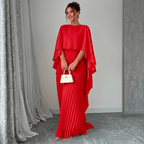 Vestido Longo Opera Plissé Litoriane - Saia Plissada com Movimento, Capa Embutida Dramática - Vestido Longo Opera Plissé Litoriane