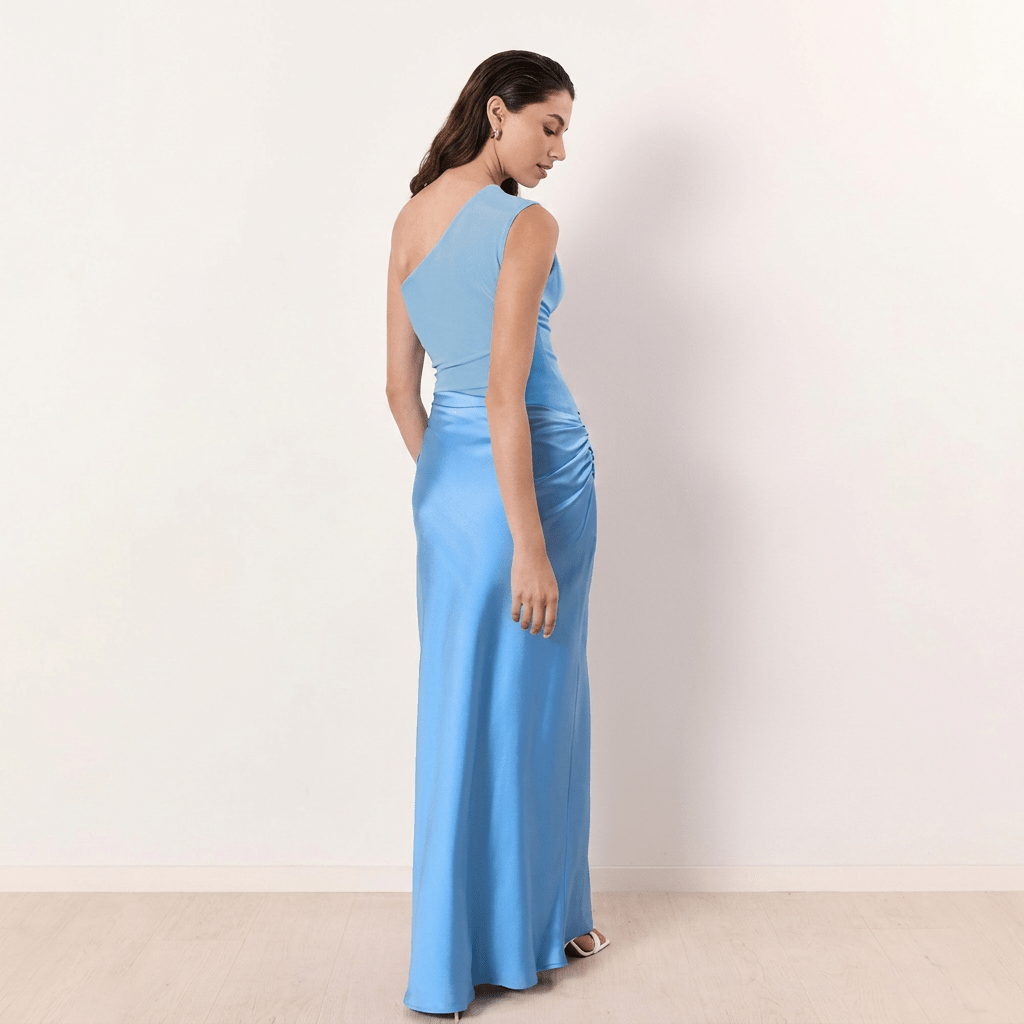 Vestido Longo Oblique Muse Litoriane - Ombro Único, Decote Diagonal, Cintura Império - Vestido Longo Oblique Muse Litoriane