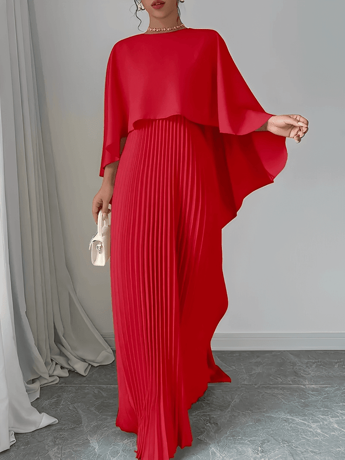 Vestido Longo Opera Plissé Litoriane - Saia Plissada com Movimento, Capa Embutida Dramática - Vestido Longo Opera Plissé Litoriane
